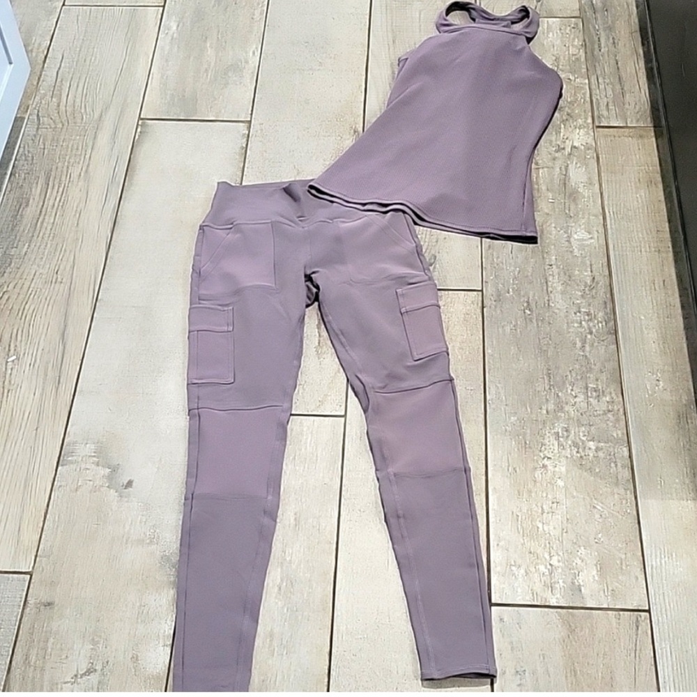 ALO Yoga Lavender/Grey Leggings and Tank Set